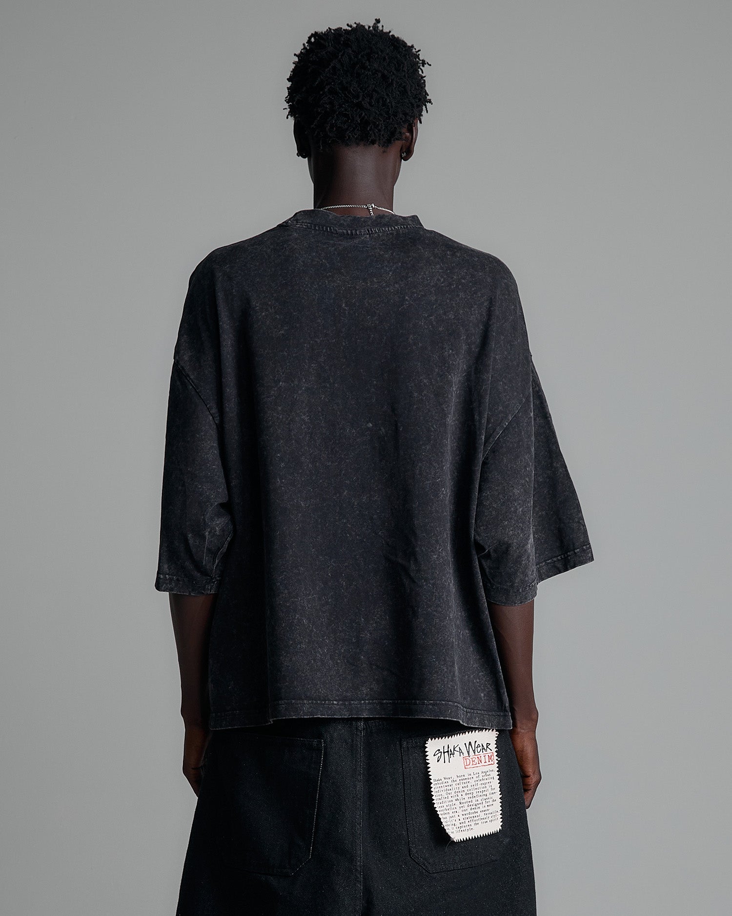 Shaka Wear 7.5oz Acid Wash Pocket Tee blank in Black - back view