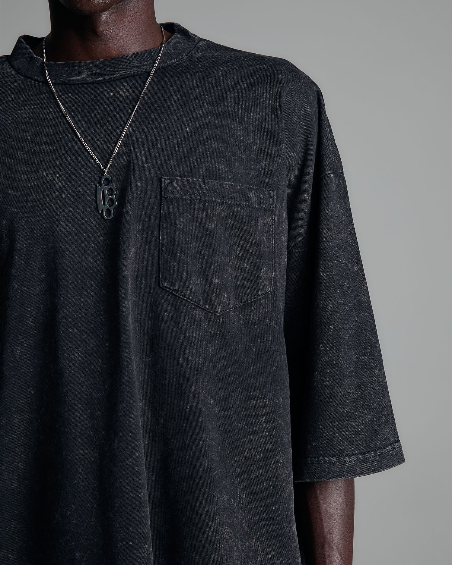 Shaka Wear 7.5oz Acid Wash Pocket Tee blank in Black - chest pocket and acid wash detail