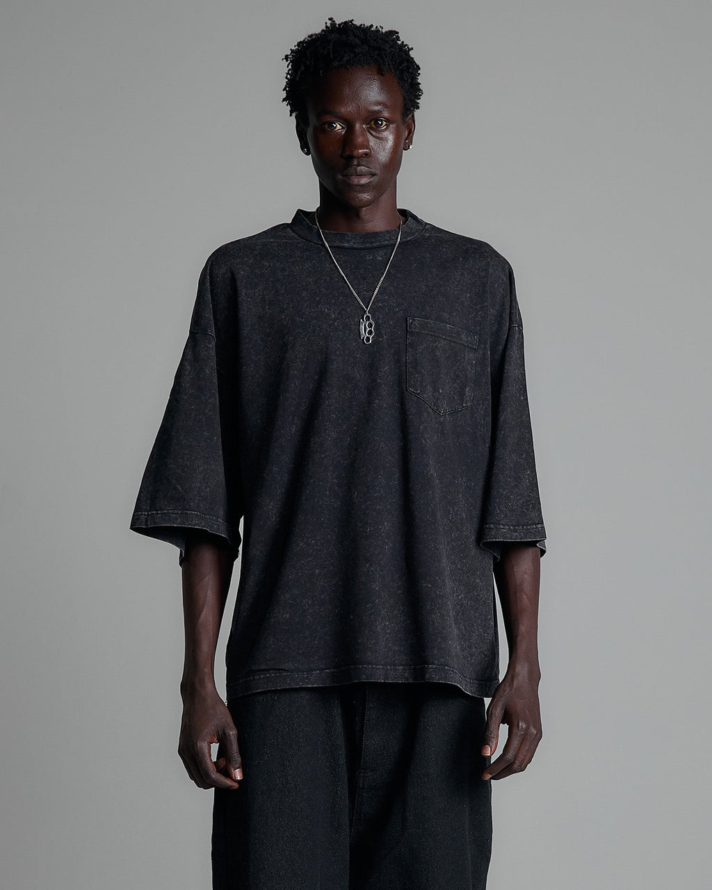 Shaka Wear 7.5oz Acid Wash Pocket Tee blank in Black - front view