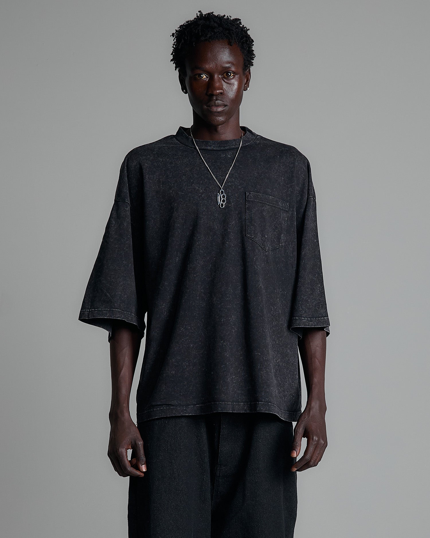 Shaka Wear 7.5oz Acid Wash Pocket Tee blank in Black - front view
