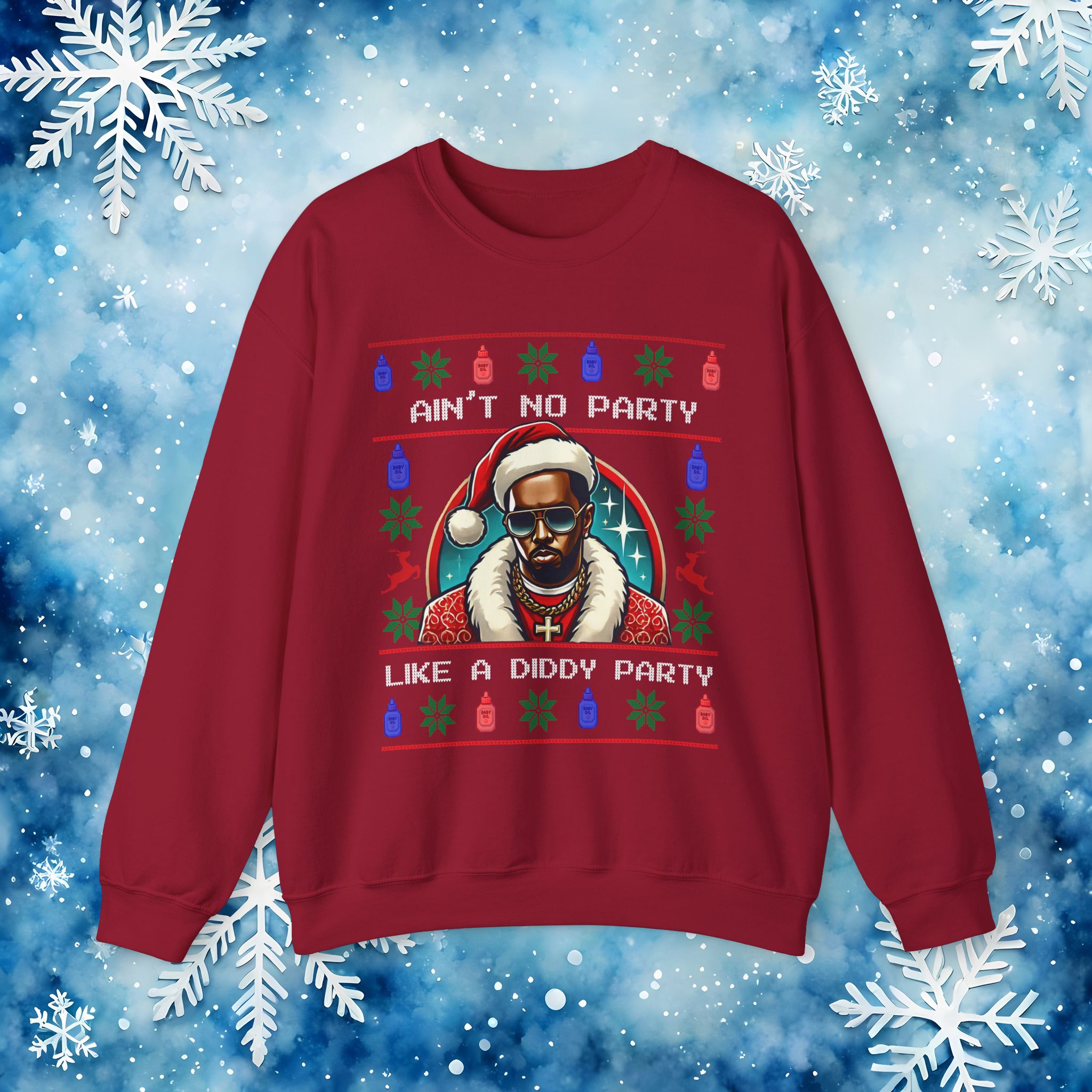 Ain’t No Party Like a Diddy Party Ugly Christmas Sweater – Funny Holiday Hip - Hop Diddys Meme Sweater - Stonk Shark Co.