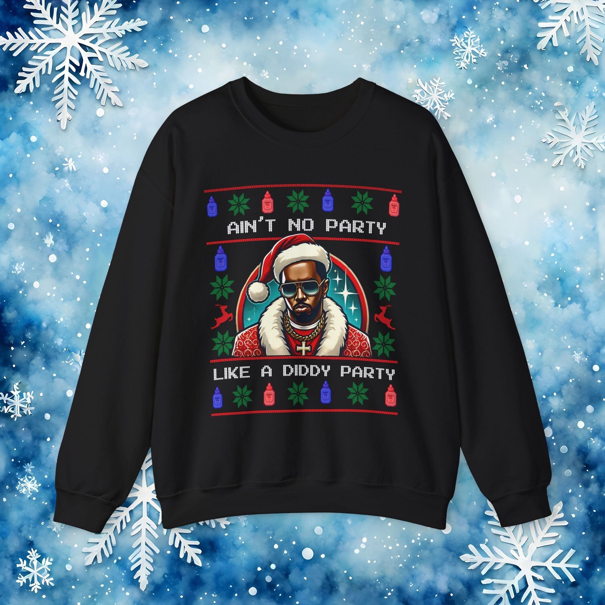 Ain’t No Party Like a Diddy Party Ugly Christmas Sweater – Funny Holiday Hip - Hop Diddys Meme Sweater - Stonk Shark Co.