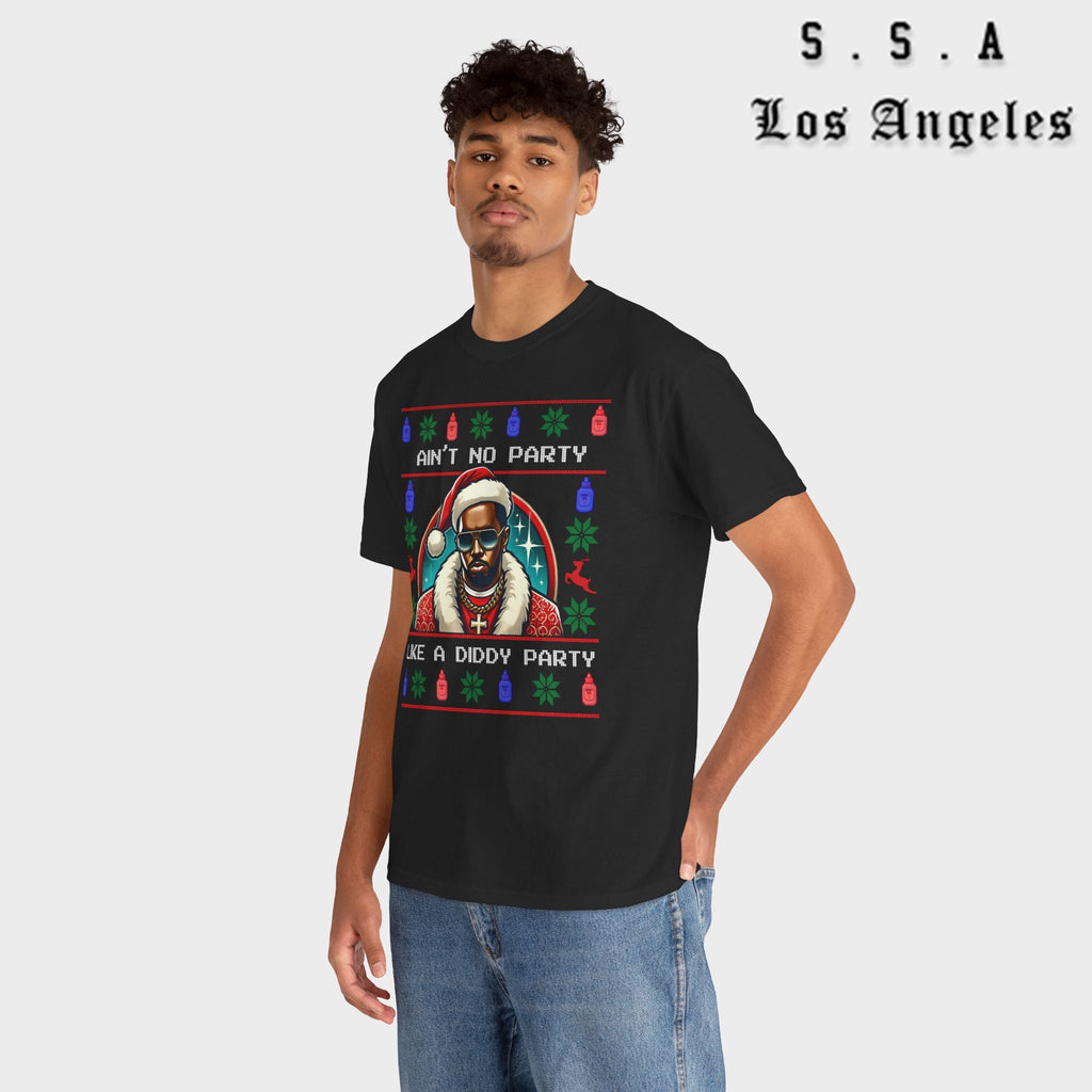 Ain’t No Party Like a Diddy Party Ugly Christmas Tee – Funny Holiday Hip - Hop Meme T Shirt - Stonk Shark Co.