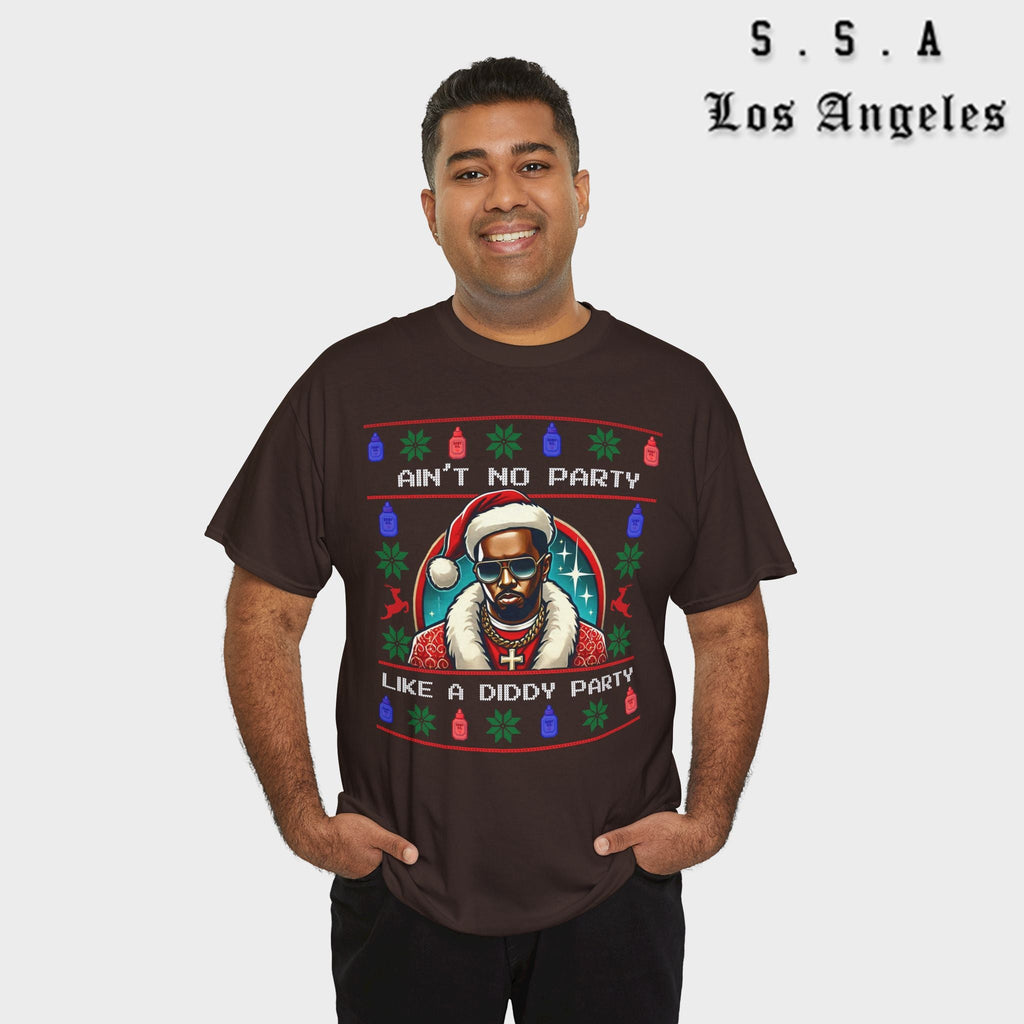 Ain’t No Party Like a Diddy Party Ugly Christmas Tee – Funny Holiday Hip - Hop Meme T Shirt - Stonk Shark Co.