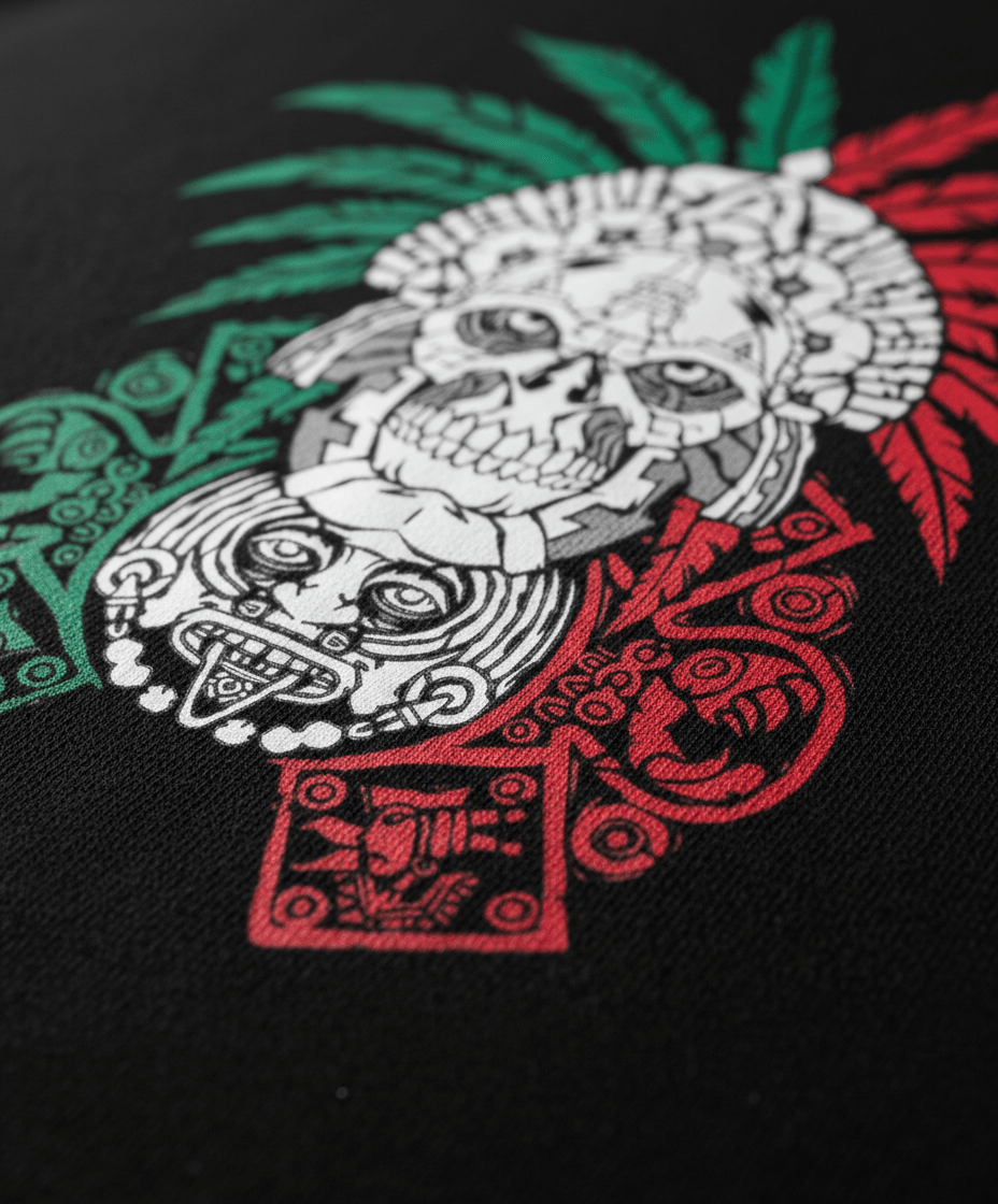 Aztec Warrior Skull Mexico Flag Graphic Tee - Stonk Shark Co.