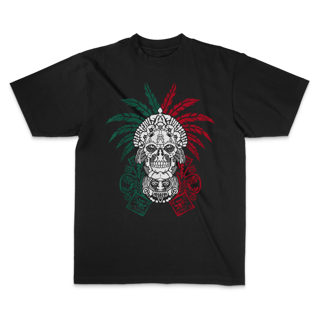 Aztec Warrior Skull Mexico Flag Graphic Tee - Stonk Shark Co.