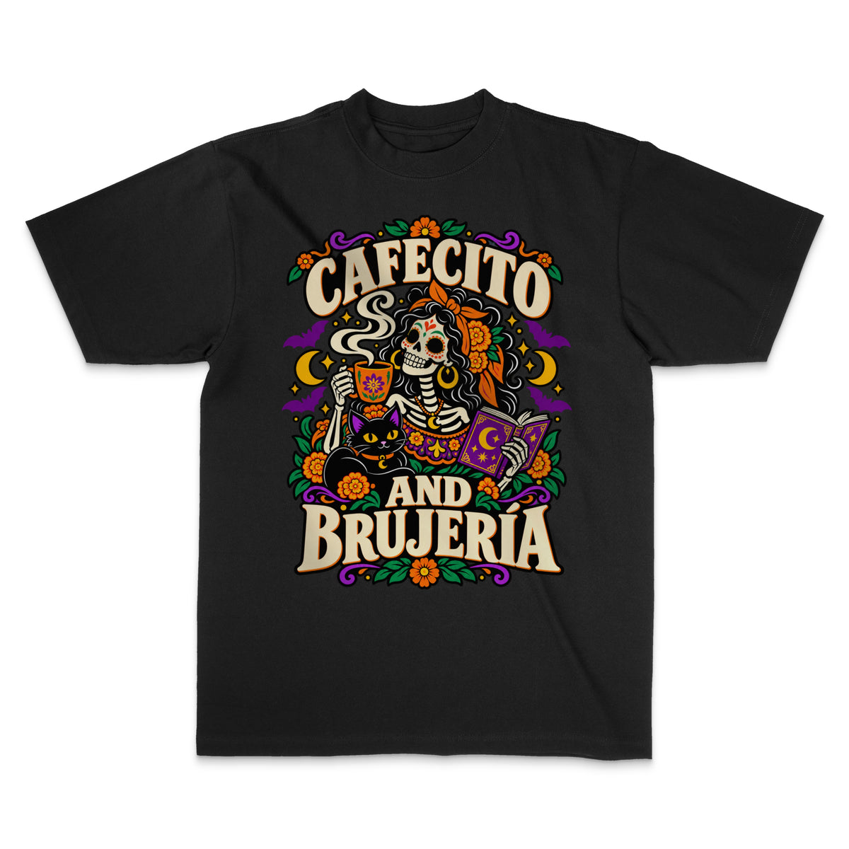 Cafecito and Brujería Graphic T-Shirt — Black T-Shirt — LA Custom Prints