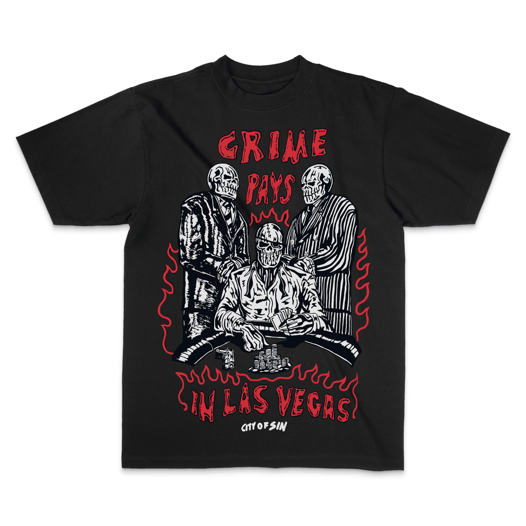 Crime Pays in Las Vegas Skeleton Poker Graphic Tee - Stonk Shark Co.