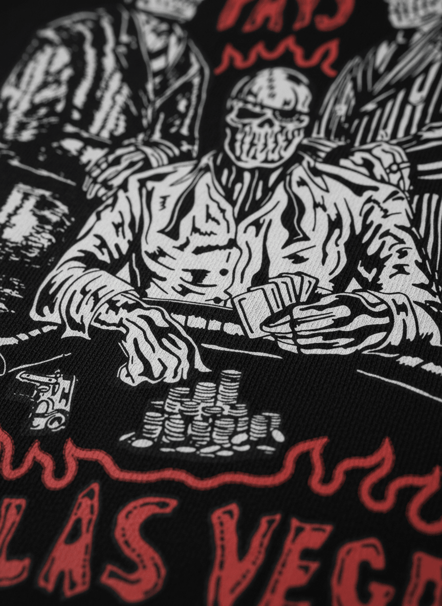 Crime Pays in Las Vegas Skeleton Poker Graphic Tee - Stonk Shark Co.