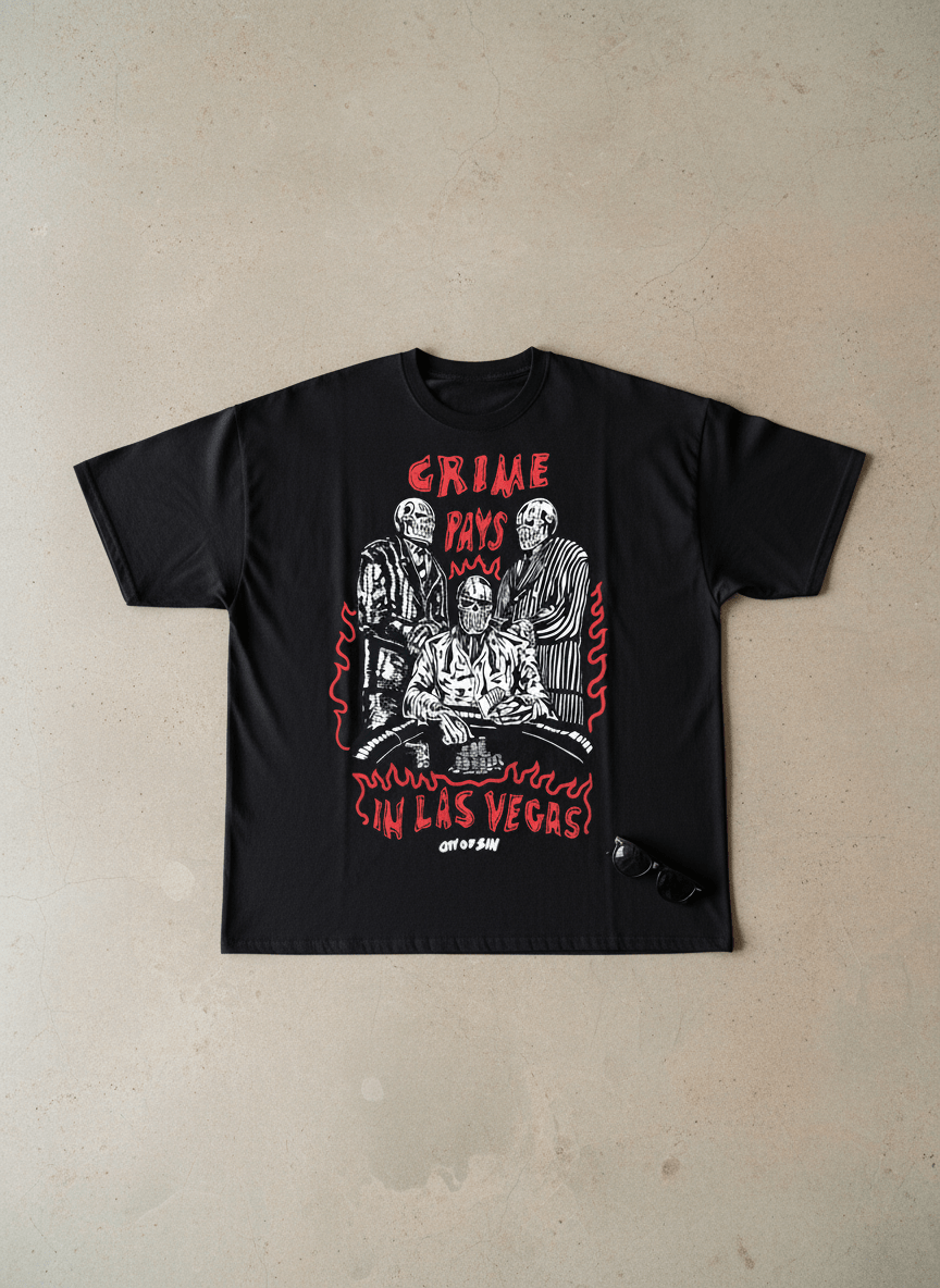 Crime Pays in Las Vegas Skeleton Poker Graphic Tee - Stonk Shark Co.