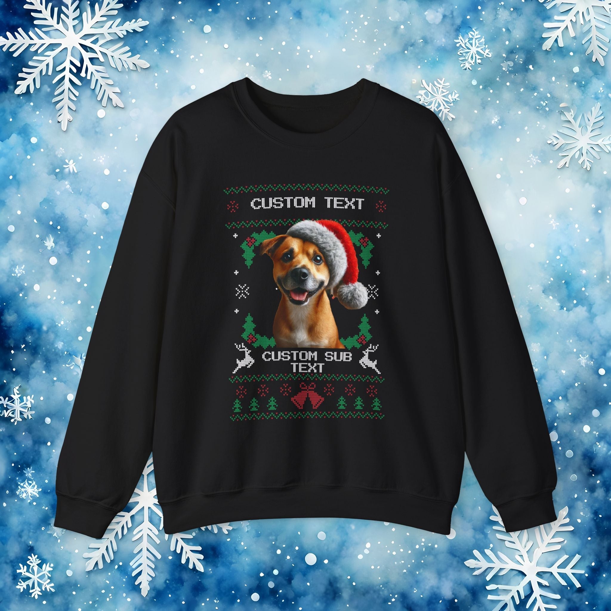 Custom Ugly Christmas Sweater – Personalized Text and Photo Design Crewneck Sweatshirt - Stonk Shark Co.