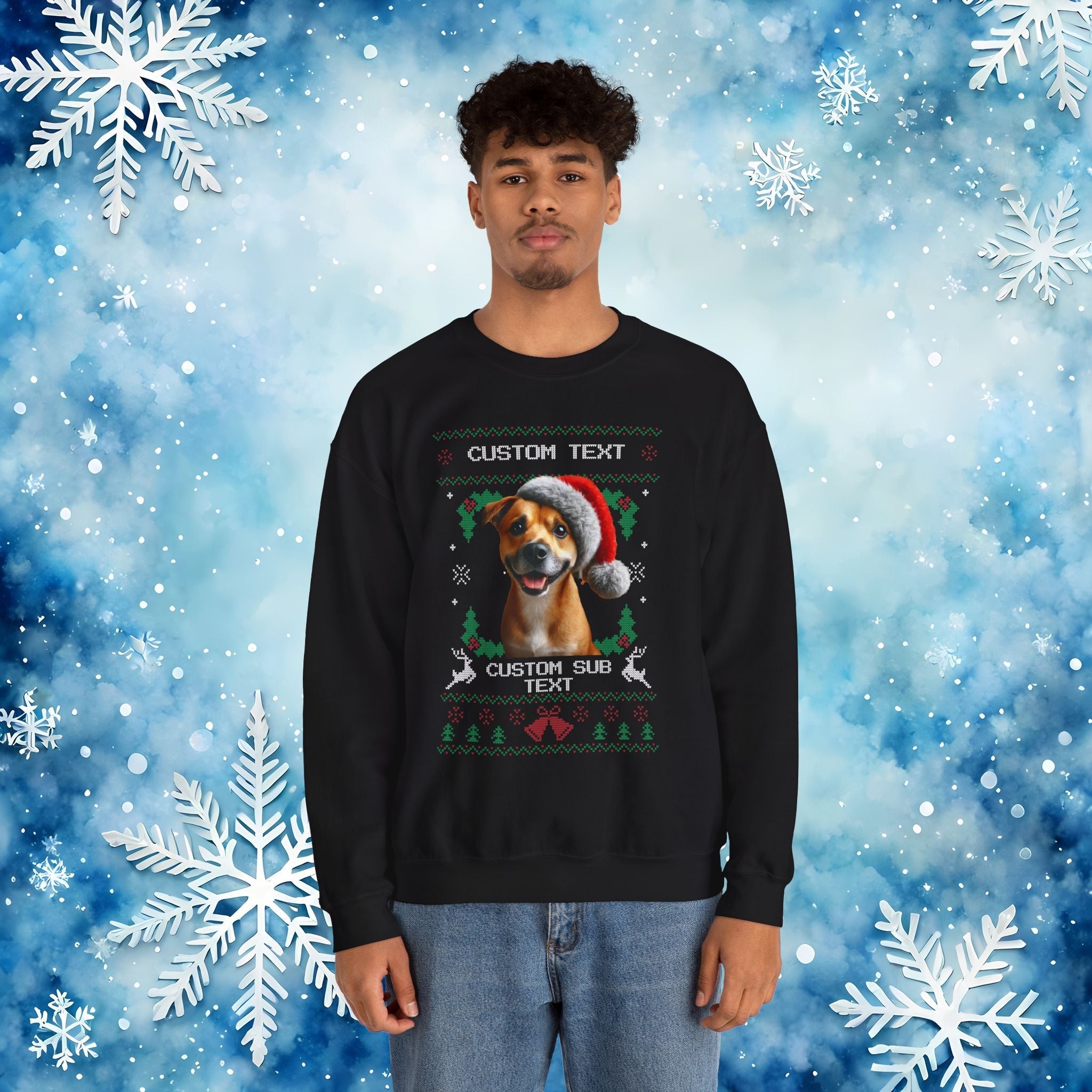 Custom Ugly Christmas Sweater – Personalized Text and Photo Design Crewneck Sweatshirt - Stonk Shark Co.