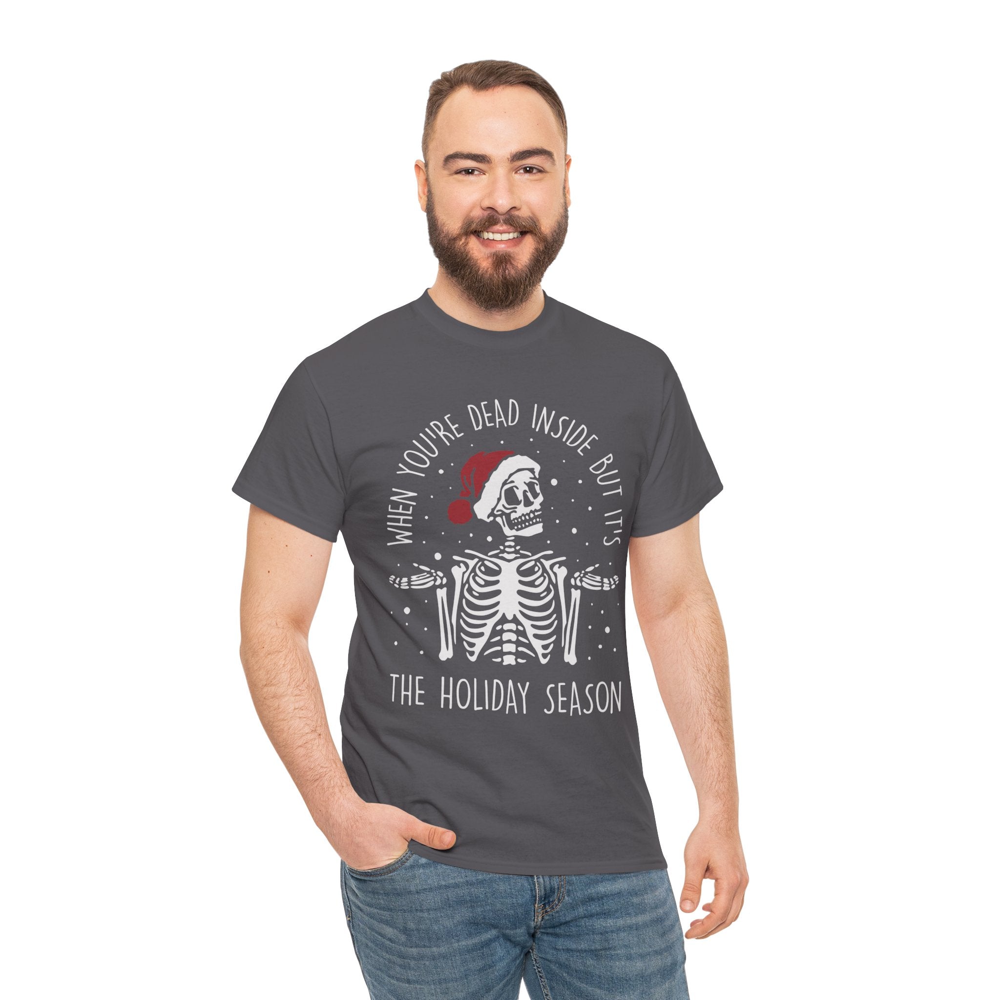 Dead Inside Skeleton Funny Christmas Gift Fall Sarcastic Merry T Shirt - Stonk Shark Co.