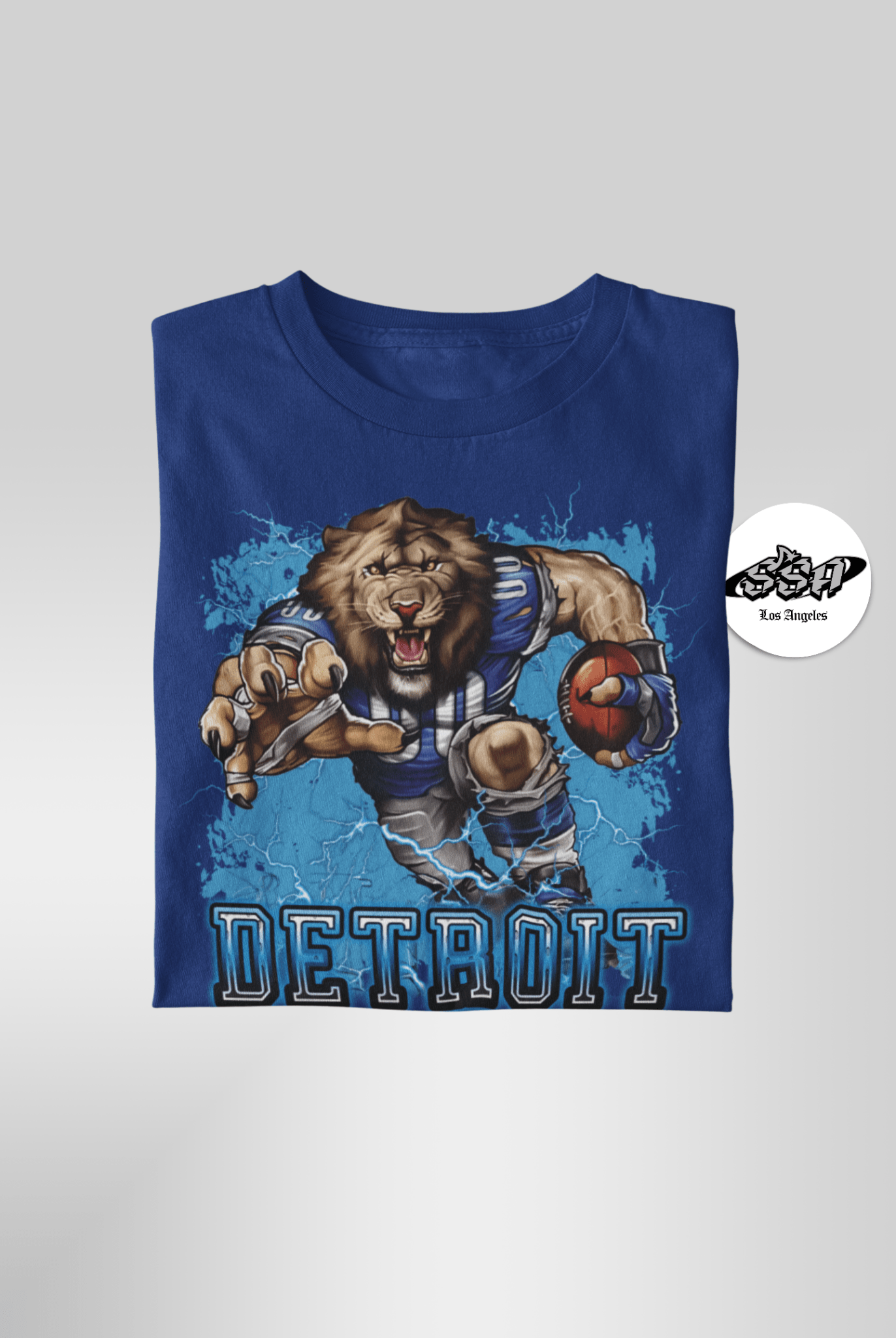 Detroit Football Mascot T-Shirt – Fun Cartoon Lion Fan Tee for Game Day - Stonk Shark Co.