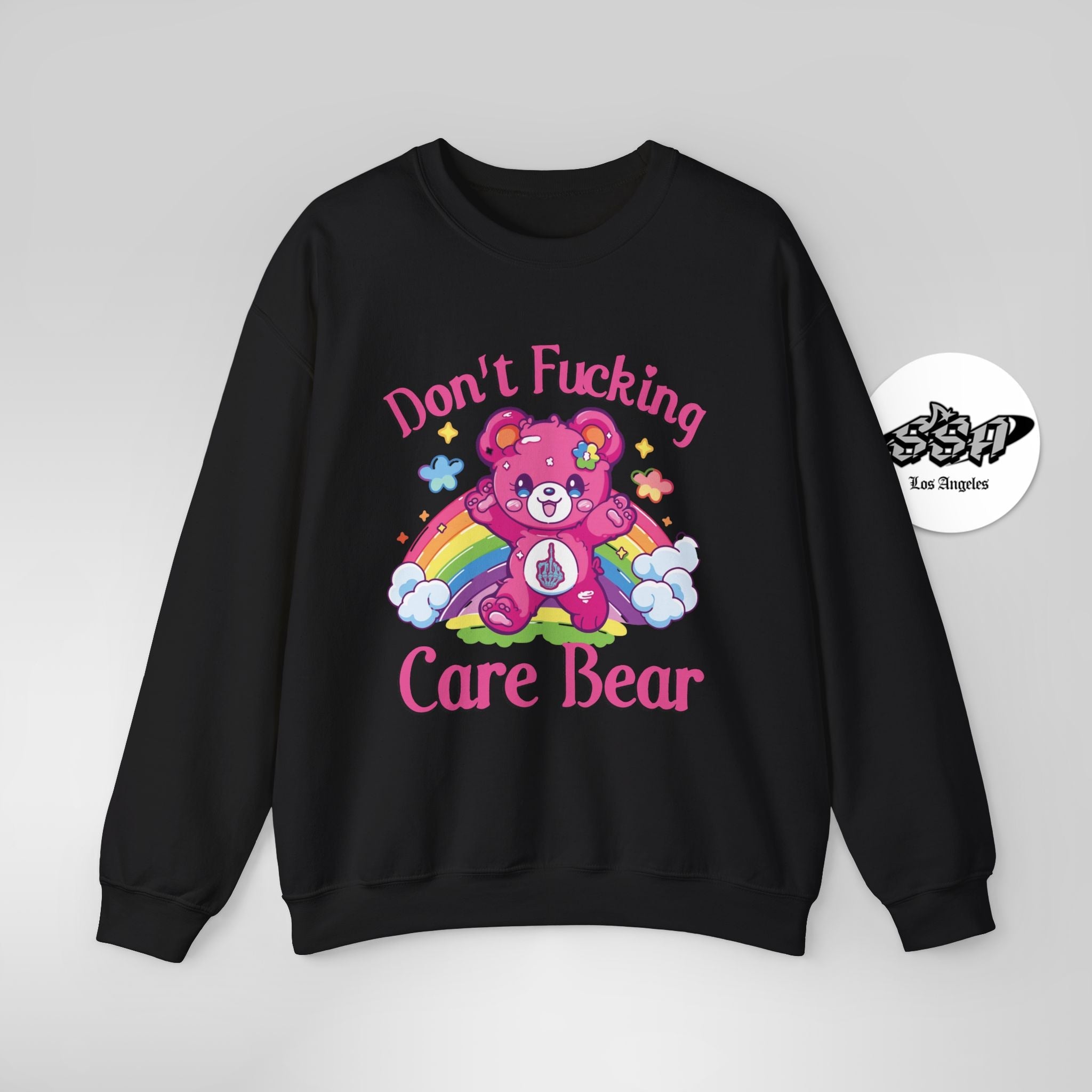Don’t F***ing Care Bear Sweatshirt – Funny Rainbow Sweater - Stonk Shark Co.