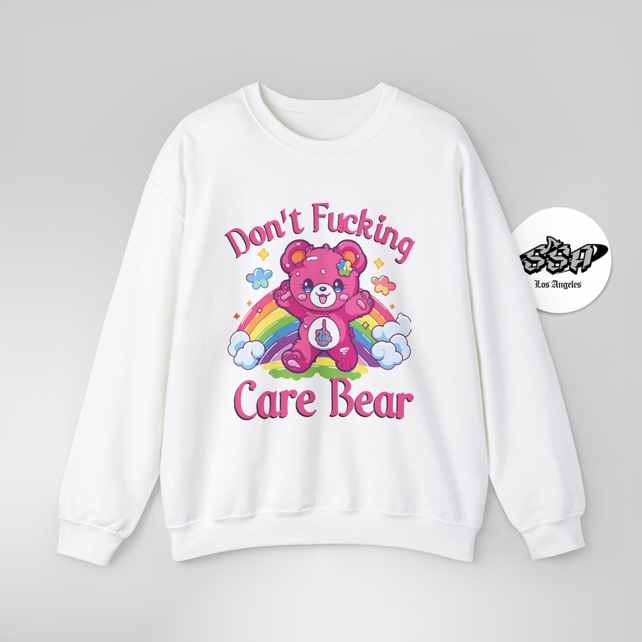 Don’t F***ing Care Bear Sweatshirt – Funny Rainbow Sweater - Stonk Shark Co.