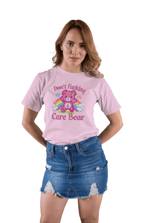 Don’t F***ing Care Bear T-Shirt – Funny Rainbow Graphic Tee - Stonk Shark Co.