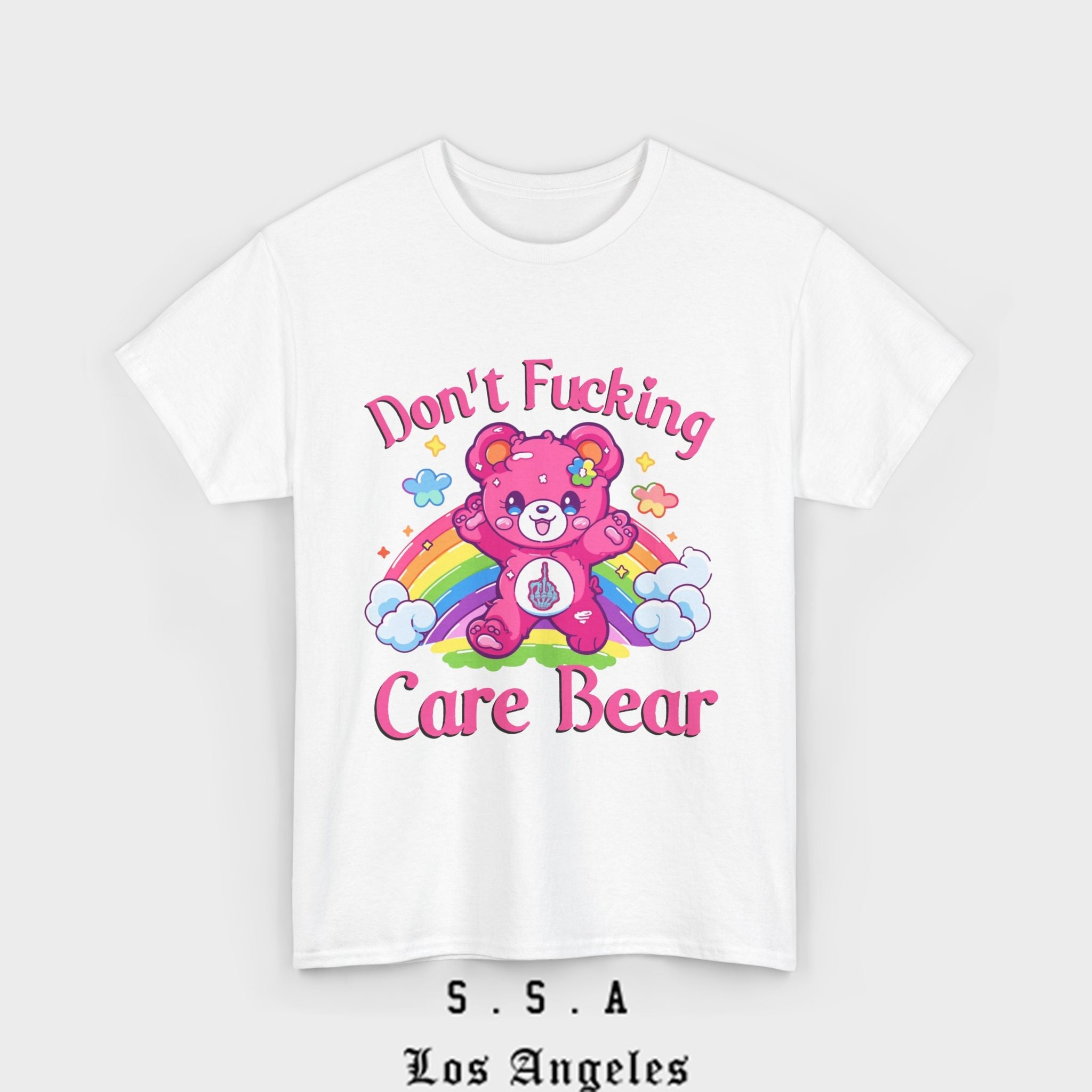 Don’t F***ing Care Bear T-Shirt – Funny Rainbow Graphic Tee - Stonk Shark Co.