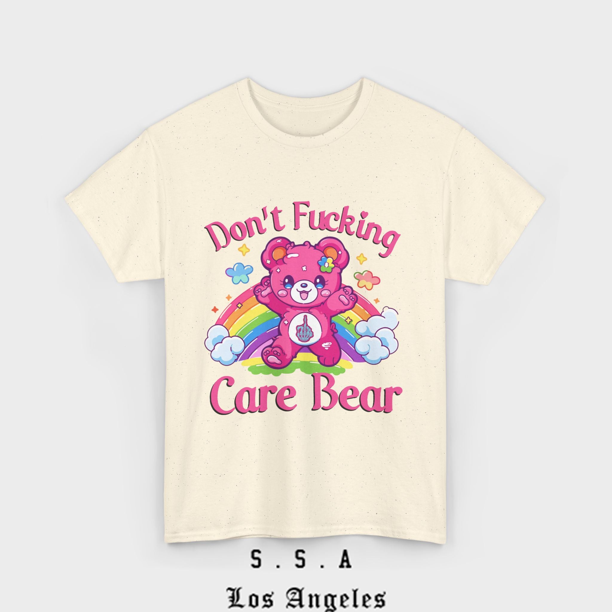Don’t F***ing Care Bear T-Shirt – Funny Rainbow Graphic Tee - Stonk Shark Co.
