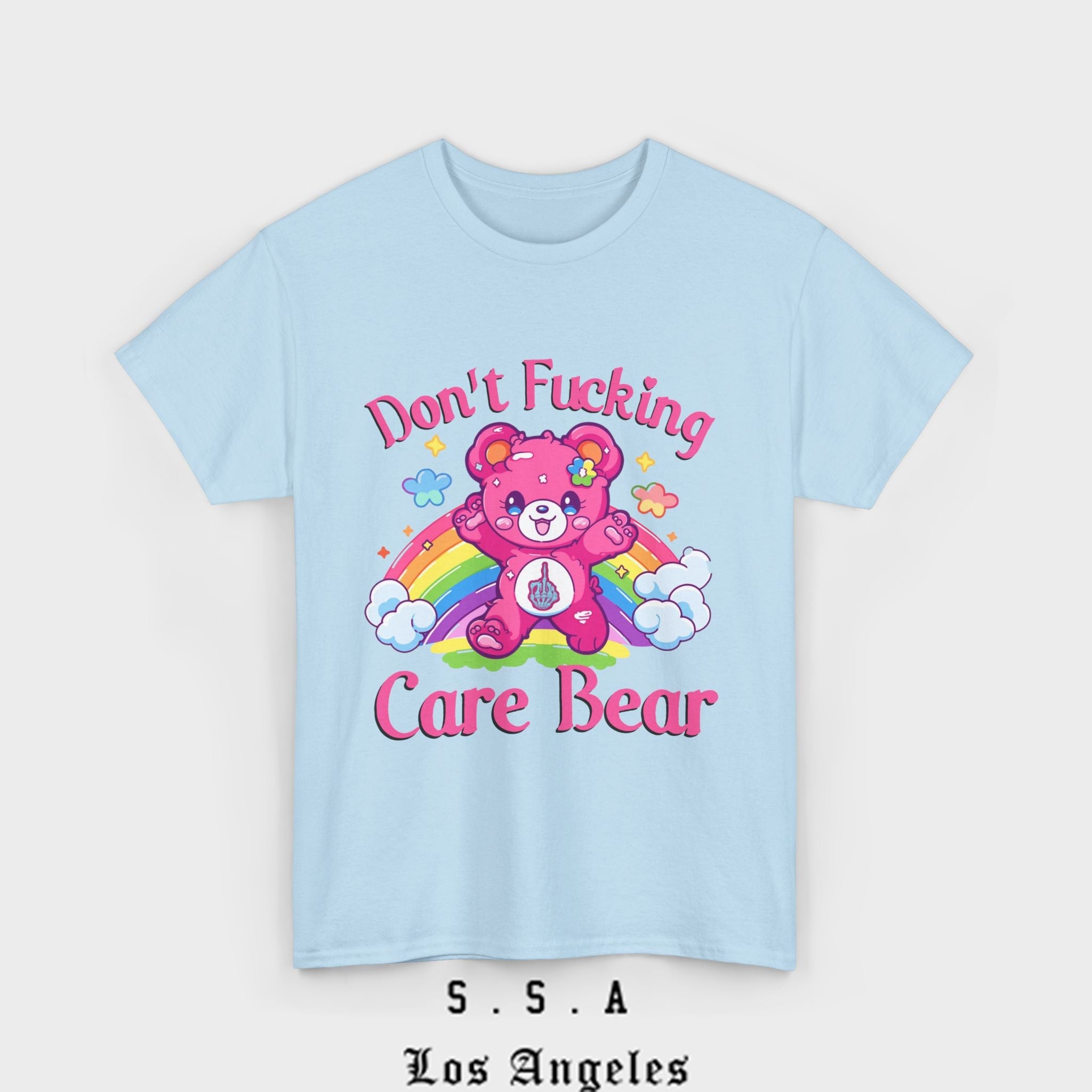 Don’t F***ing Care Bear T-Shirt – Funny Rainbow Graphic Tee - Stonk Shark Co.