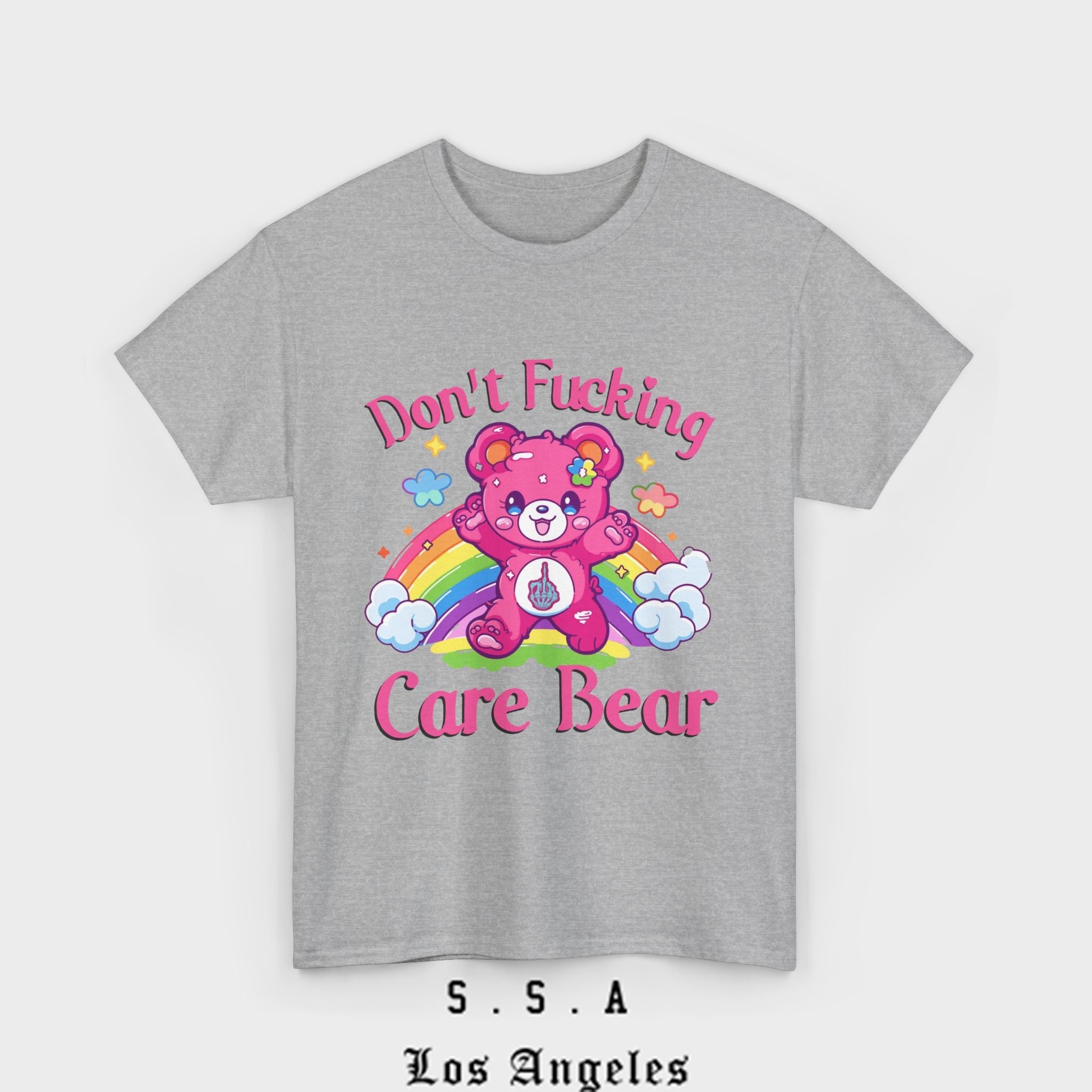 Don’t F***ing Care Bear T-Shirt – Funny Rainbow Graphic Tee - Stonk Shark Co.