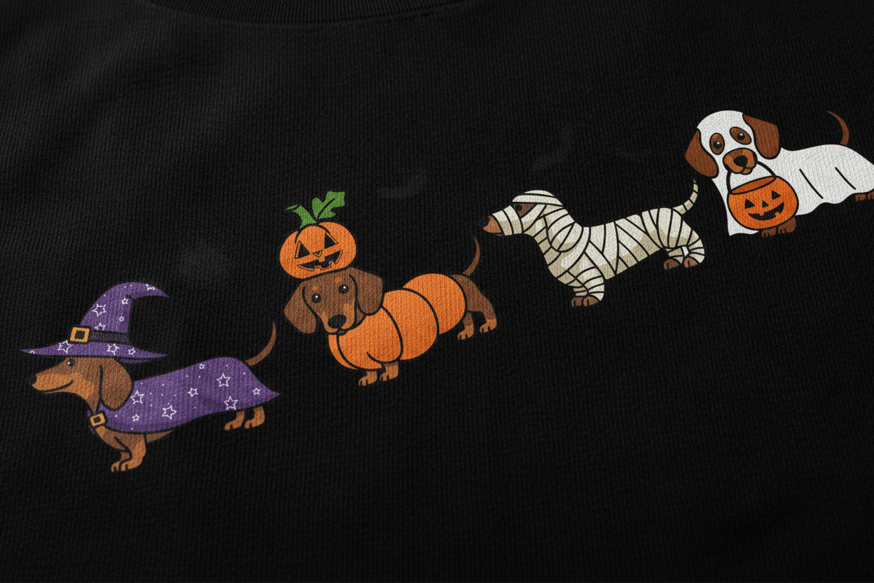 Halloween Dachshund Costume Parade Graphic Tee - Stonk Shark Co.