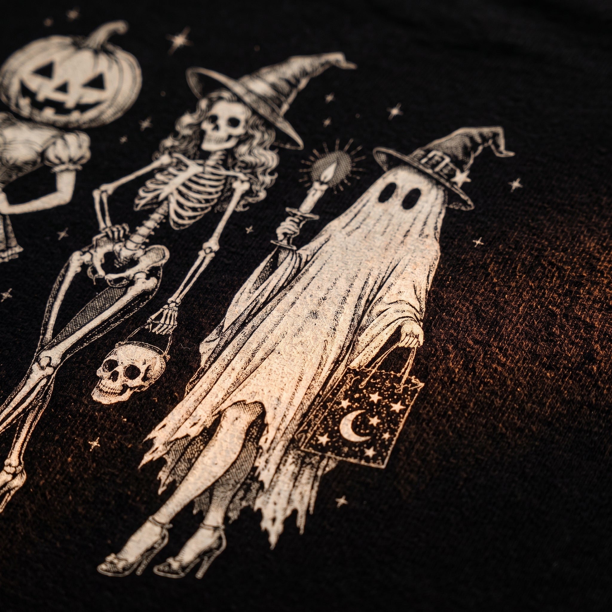 Halloween Trio Skeleton Witch Ghost Canvas Tote Bag - Stonk Shark Co.