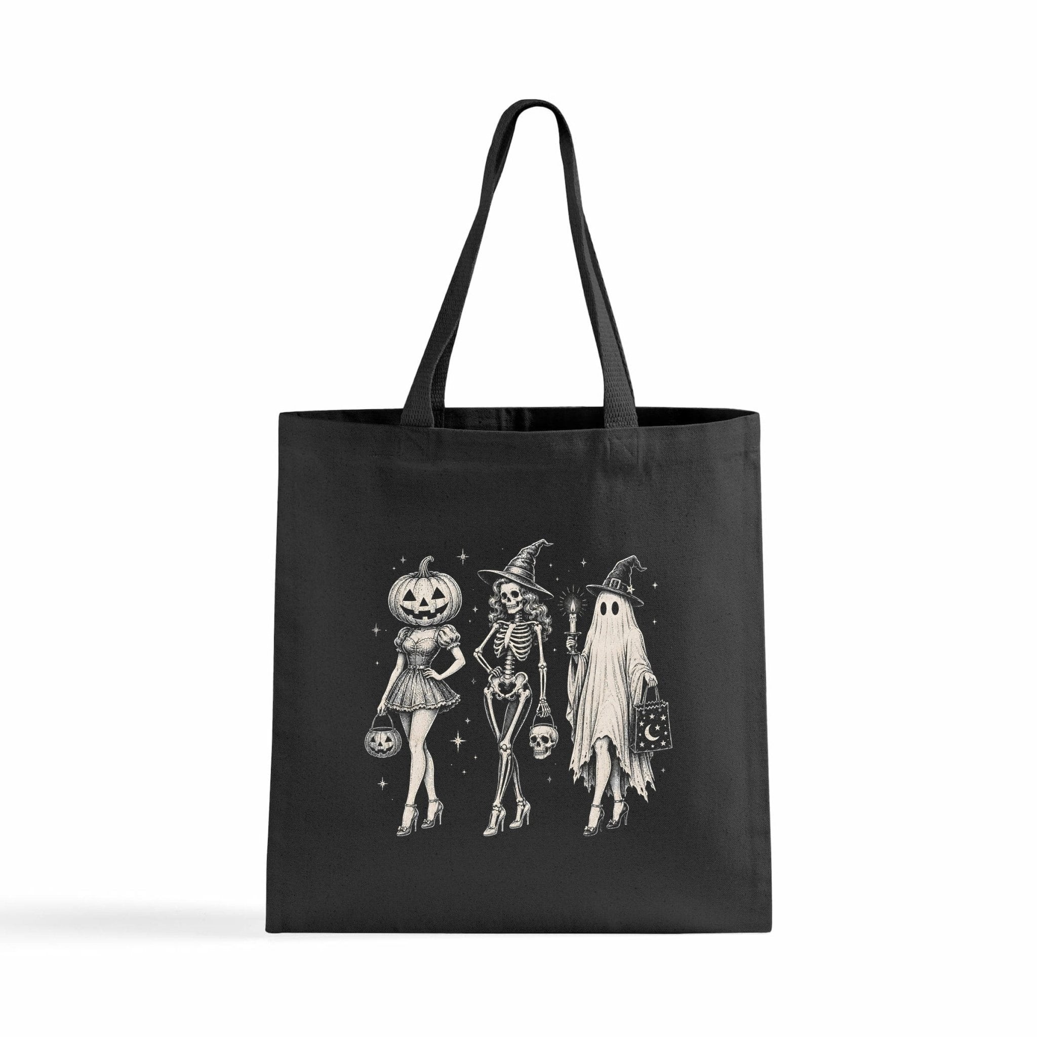 Halloween Trio Skeleton Witch Ghost Canvas Tote Bag - Stonk Shark Co.
