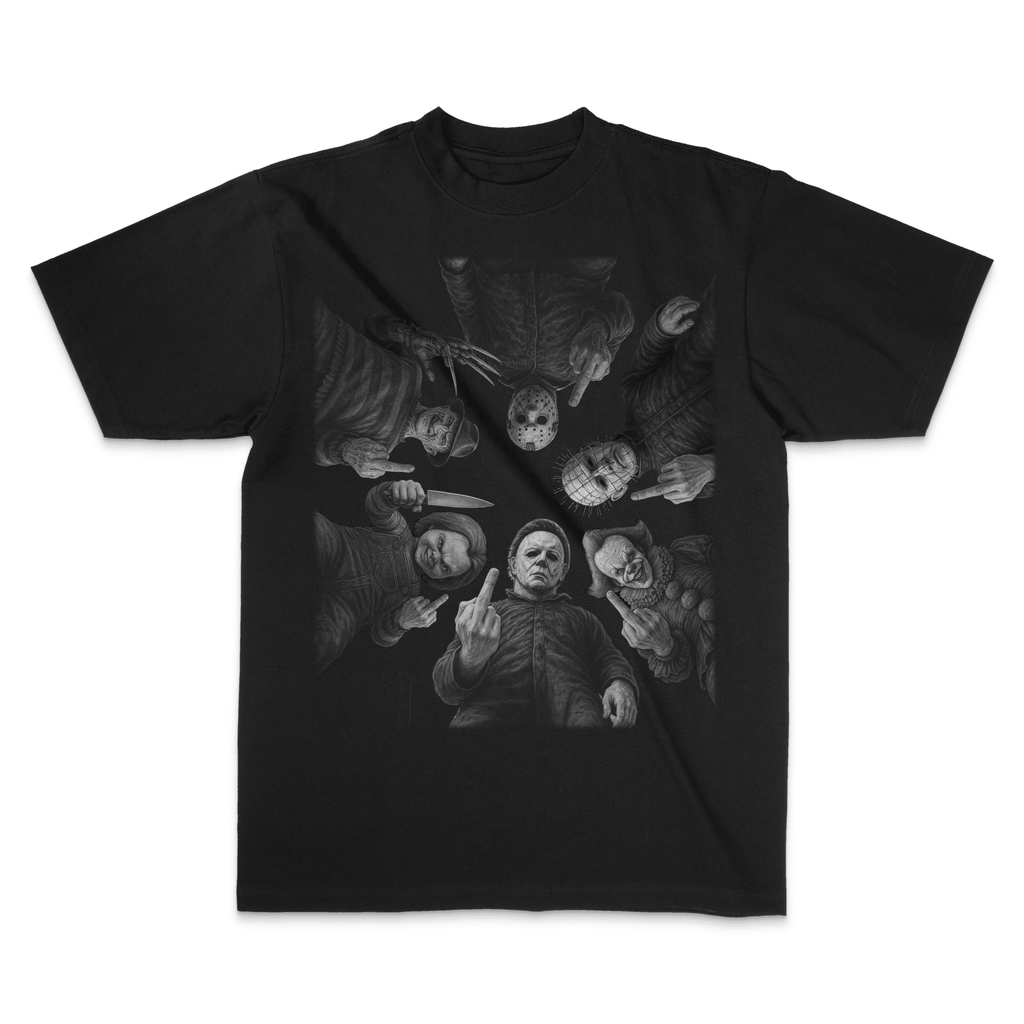 Horror Icons Middle Finger Graphic Tee - Stonk Shark Co.