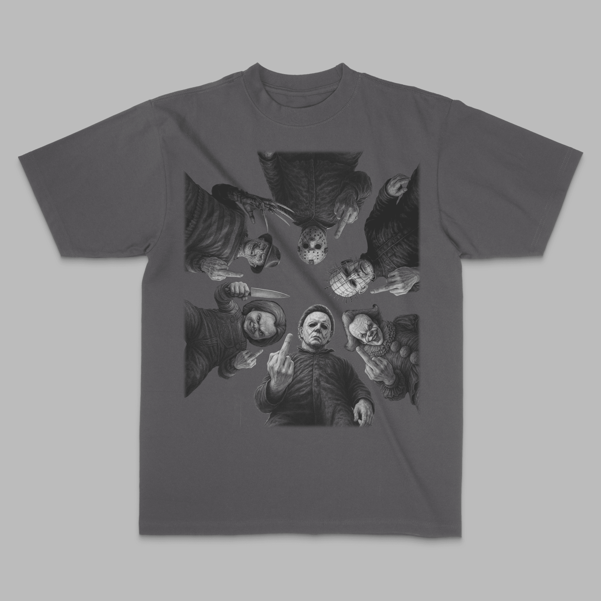 Horror Icons Middle Finger Graphic Tee - Stonk Shark Co.