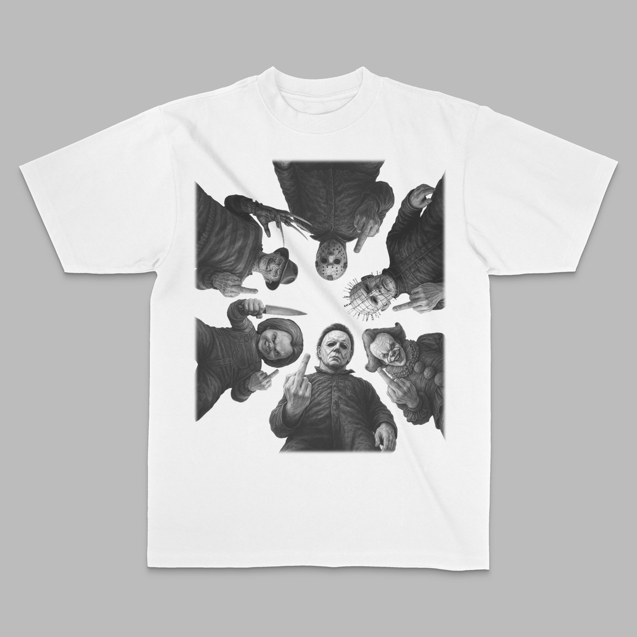Horror Icons Middle Finger Graphic Tee - Stonk Shark Co.