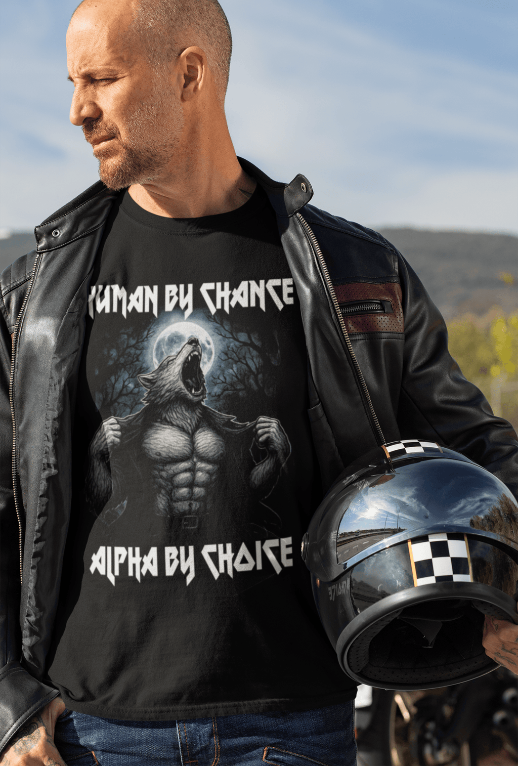 HUMAN BY CHANCE ALPHA BY CHOICE – Werewolf Moon Graphic Tee - Stonk Shark Co.