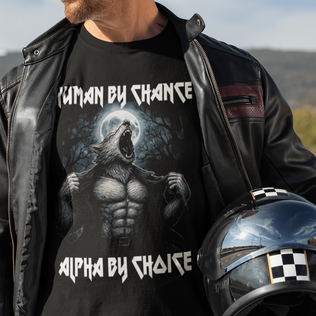 HUMAN BY CHANCE ALPHA BY CHOICE – Werewolf Moon Graphic Tee - Stonk Shark Co.