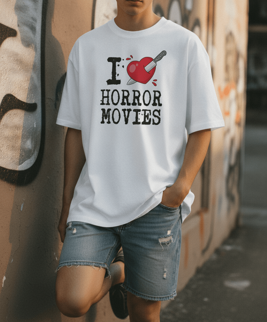 I Love Horror Movies Heart Stabbed Graphic Tee - Stonk Shark Co.