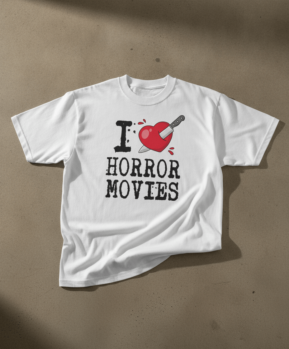 I Love Horror Movies Heart Stabbed Graphic Tee - Stonk Shark Co.