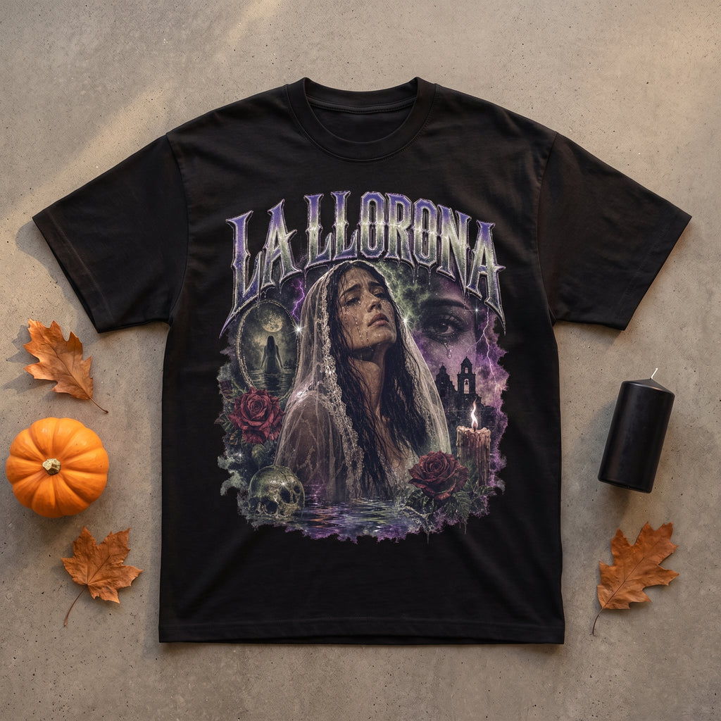 La Llorona Gothic Folklore Women's T-Shirt — Flat lay — LA Custom Prints