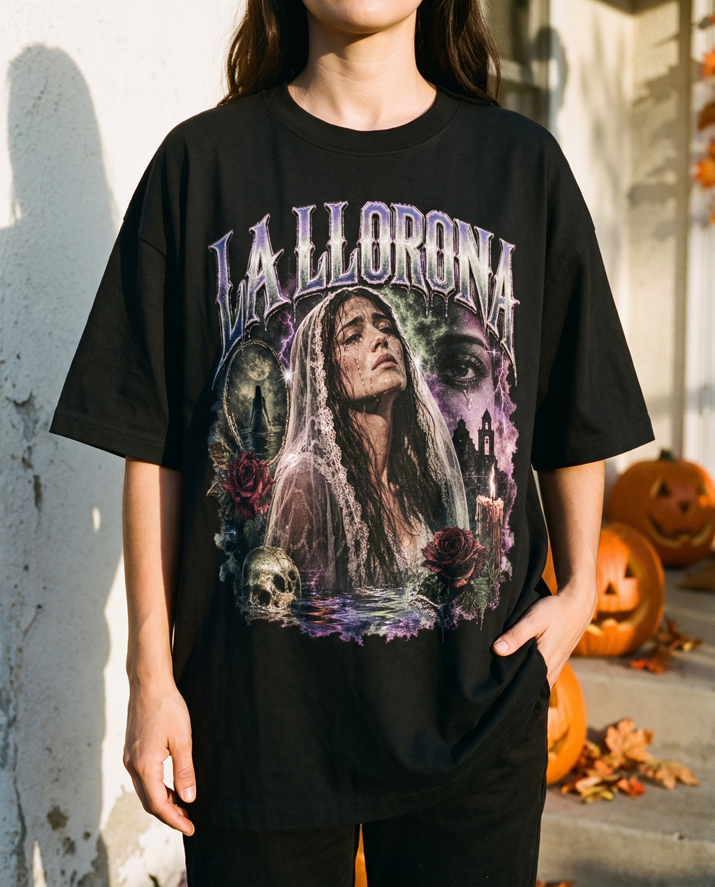 La Llorona Gothic Folklore Women's T-Shirt — Hero shot — LA Custom Prints