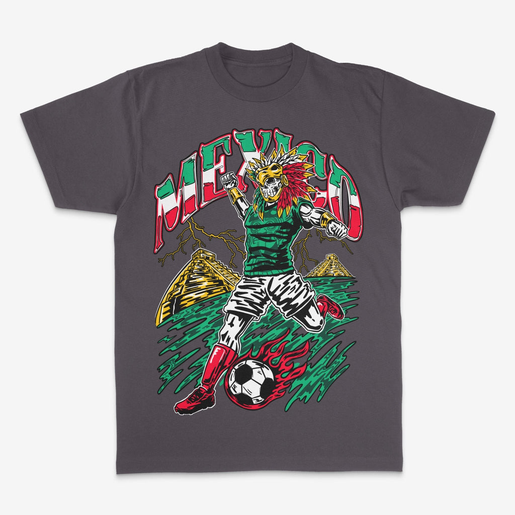 Mexico Aztec Skeleton Warrior Soccer T-Shirt - Stonk Shark Co.