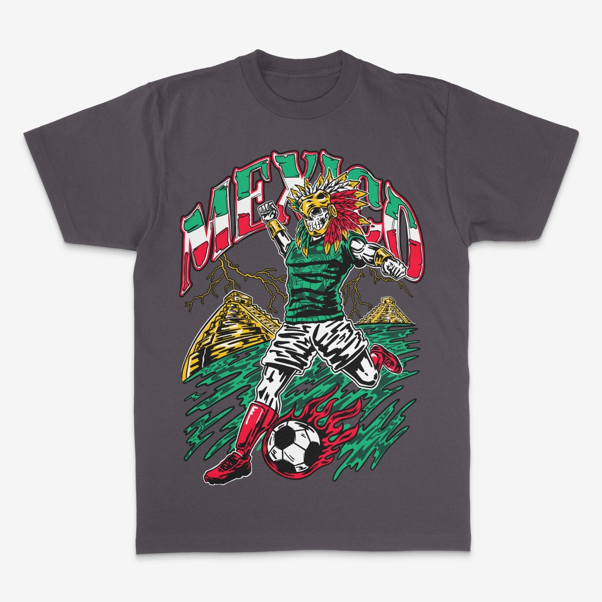 Mexico Aztec Skeleton Warrior Soccer T-Shirt - Stonk Shark Co.
