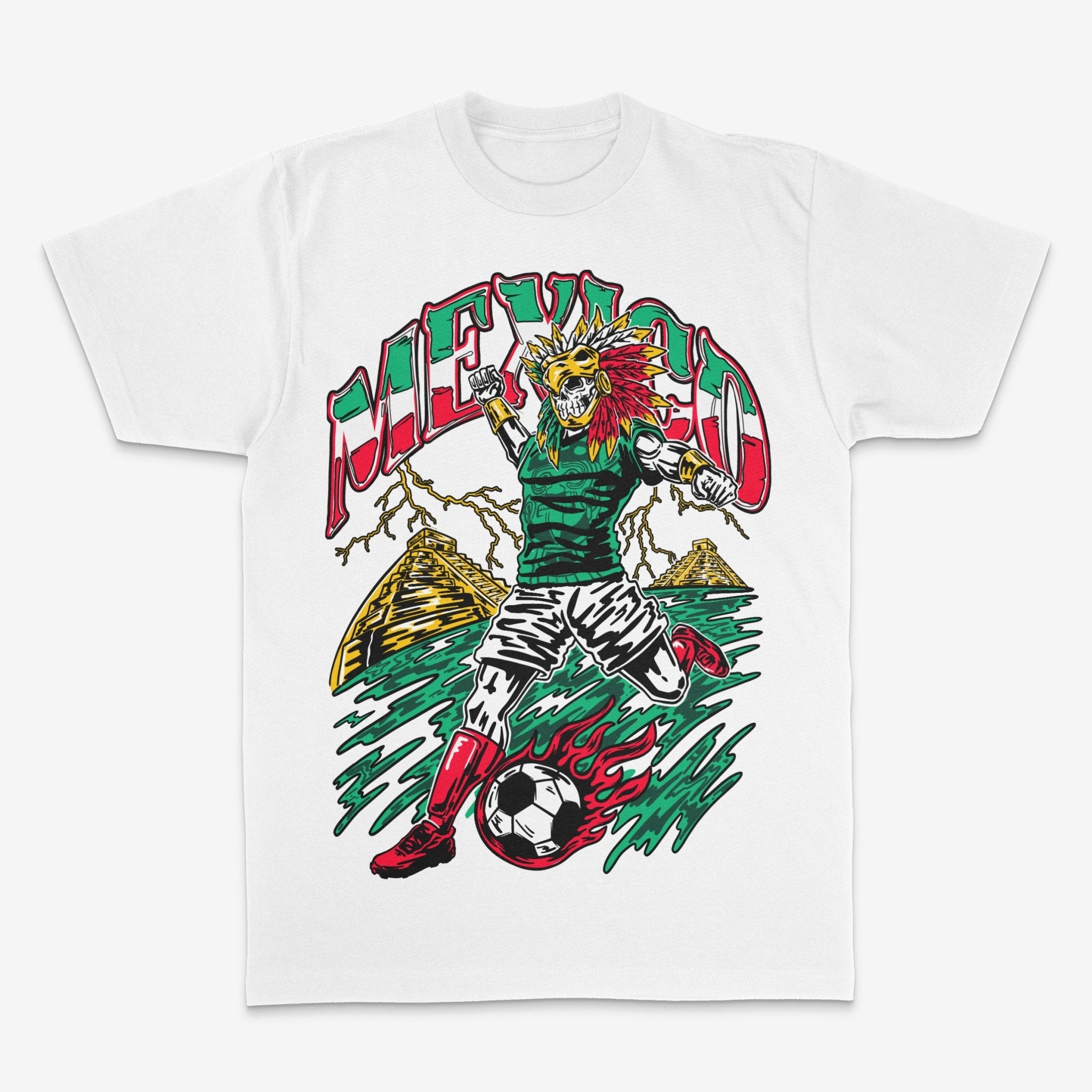 Mexico Aztec Skeleton Warrior Soccer T-Shirt - Stonk Shark Co.