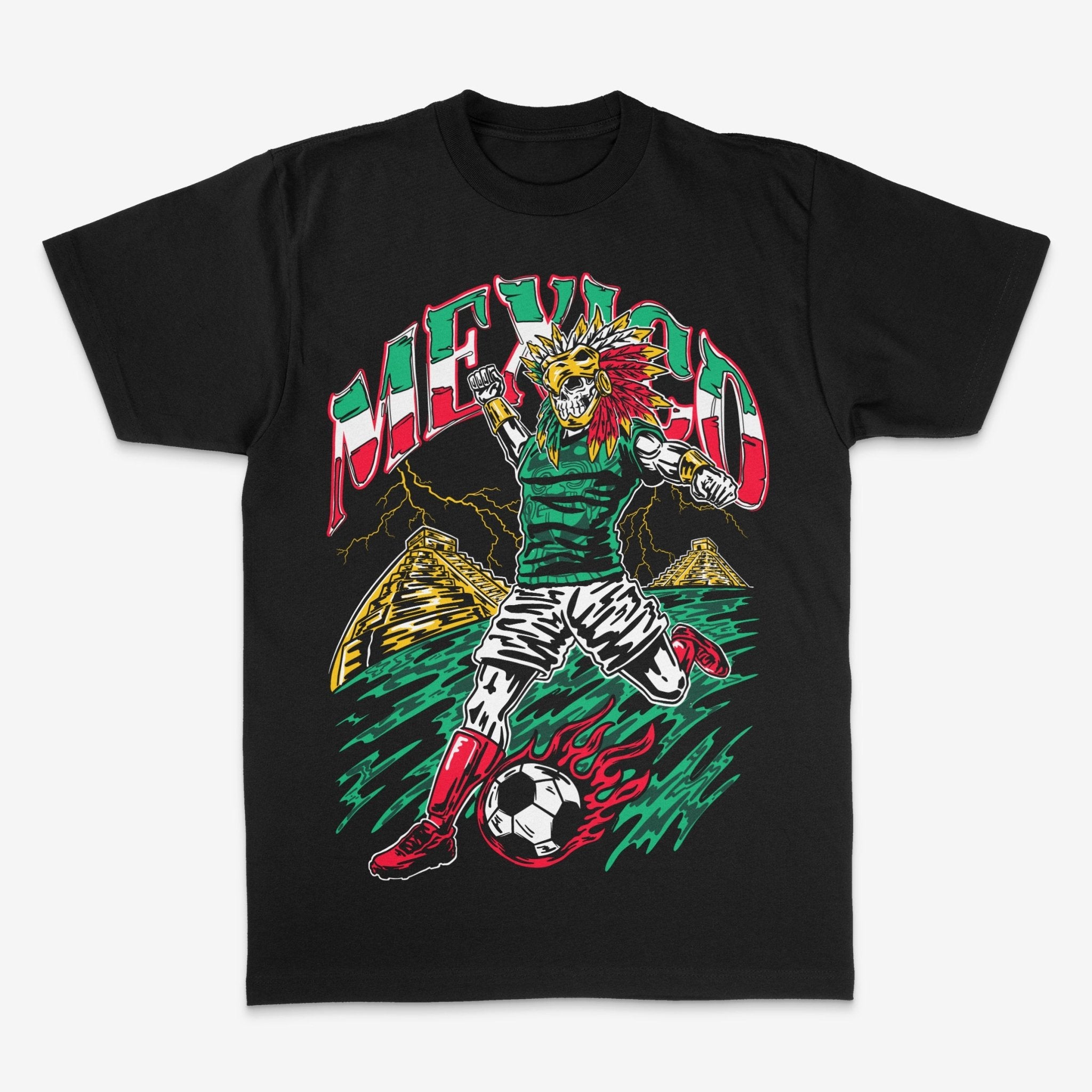Mexico Aztec Skeleton Warrior Soccer T-Shirt - Stonk Shark Co.