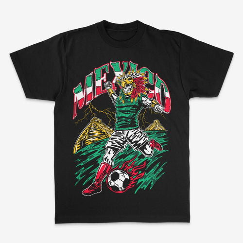 Mexico Aztec Skeleton Warrior Soccer T-Shirt - Stonk Shark Co.