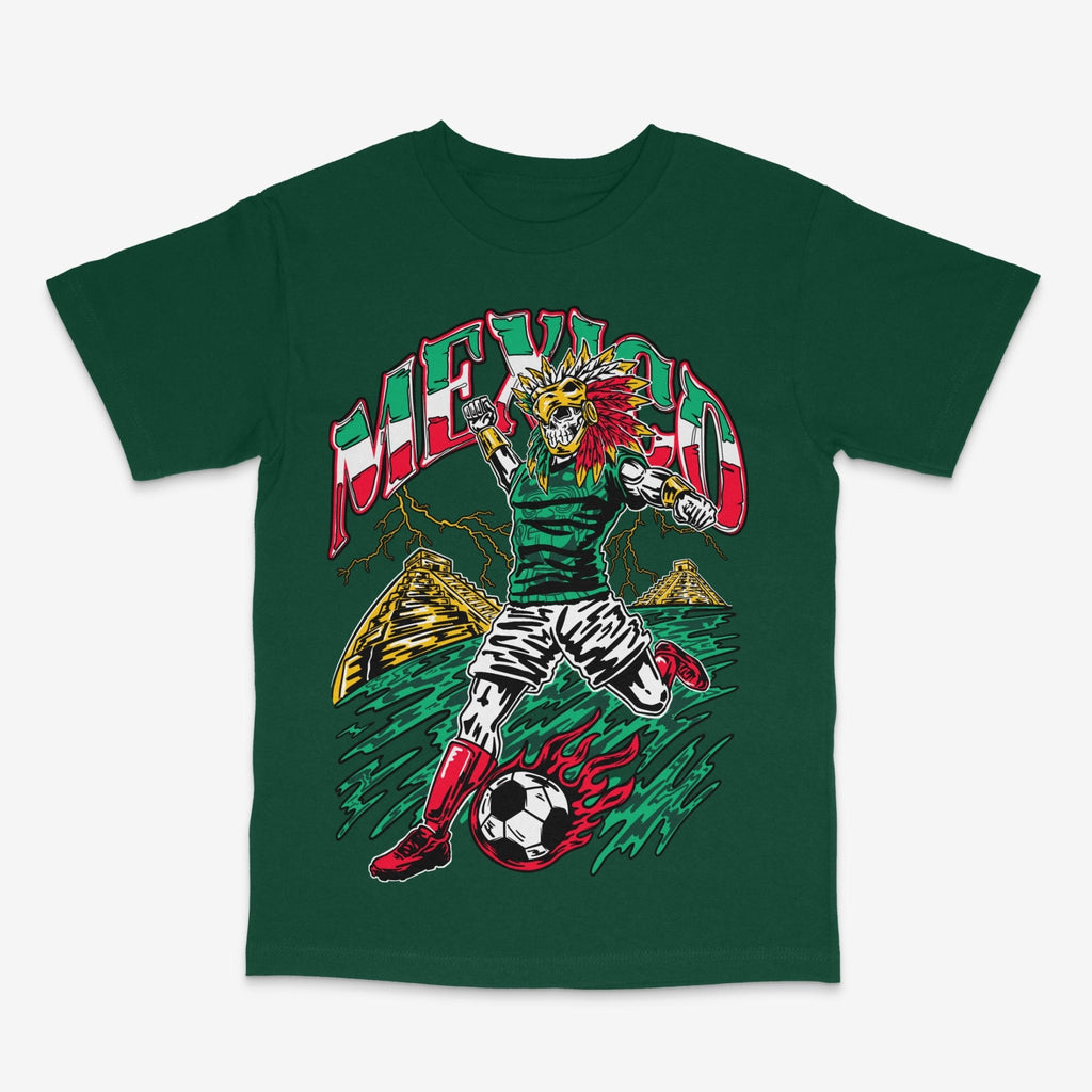 Mexico Aztec Skeleton Warrior Soccer T-Shirt - Stonk Shark Co.