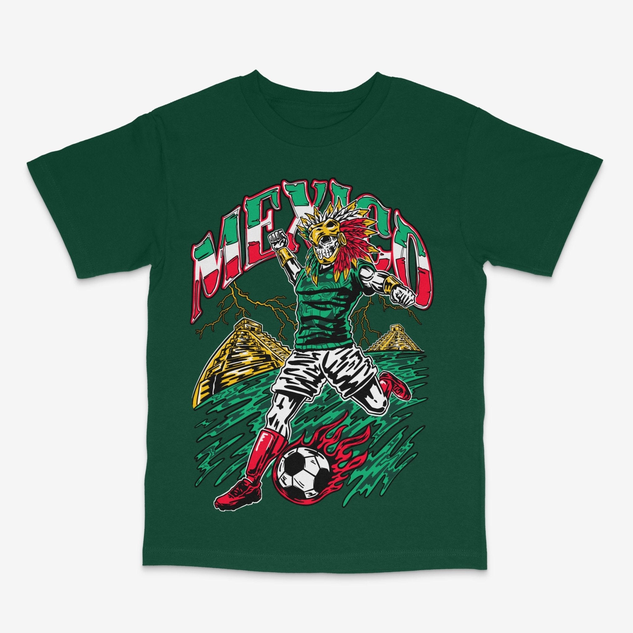 Mexico Aztec Skeleton Warrior Soccer T-Shirt - Stonk Shark Co.