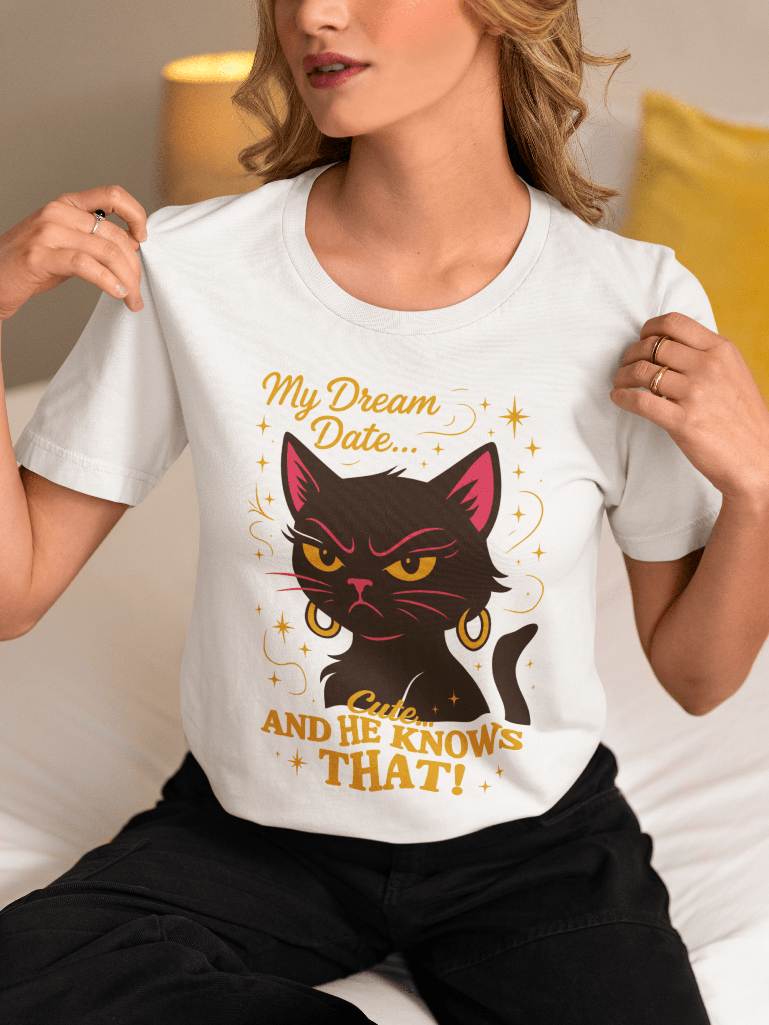 My Dream Date Cute Cat Tee – Funny Summerween Halloween Shirt - Stonk Shark Co.