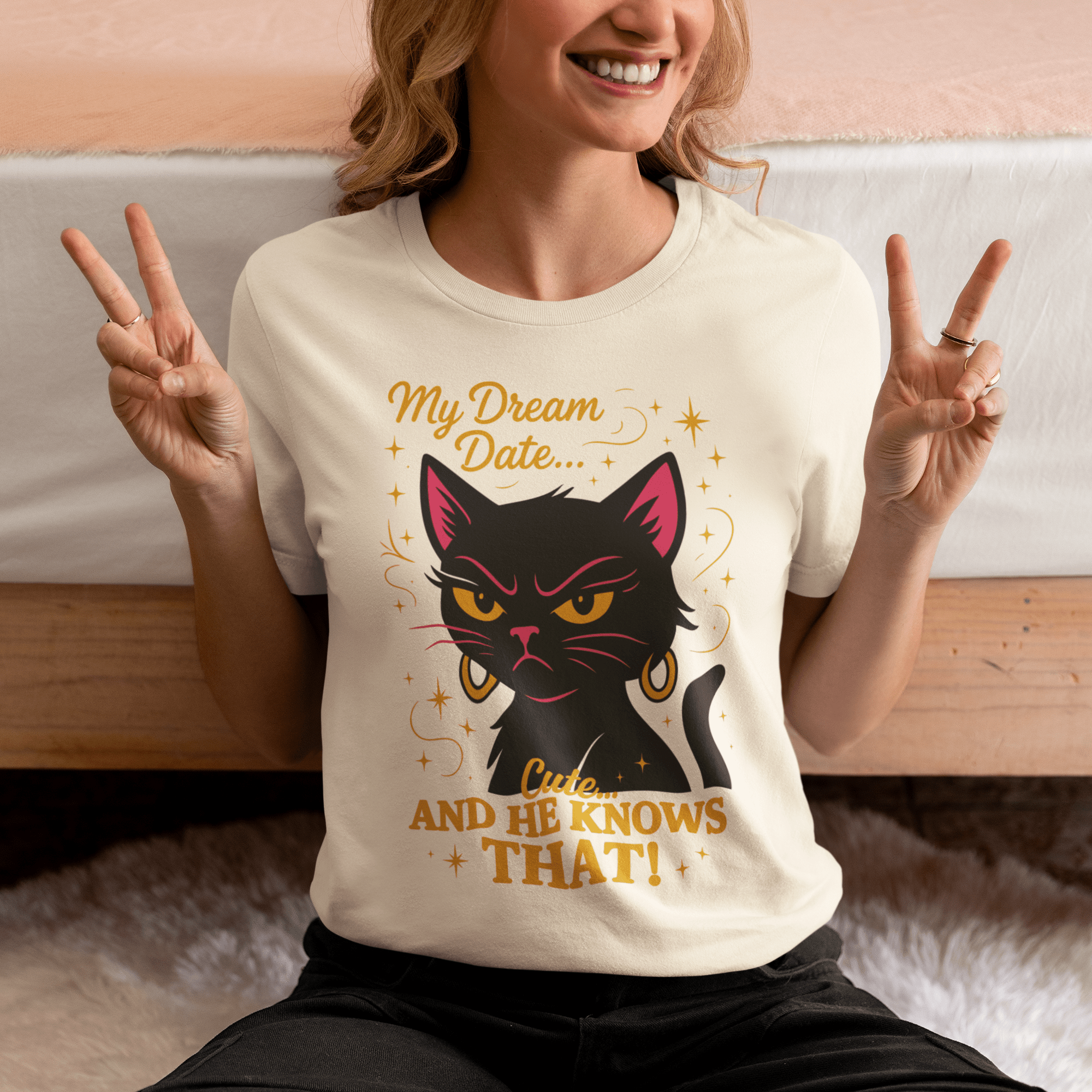 My Dream Date Cute Cat Tee – Funny Summerween Halloween Shirt - Stonk Shark Co.