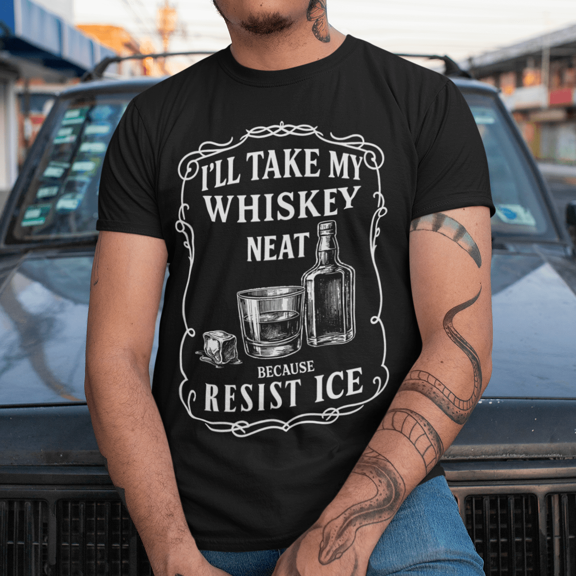 Resist ICE Subtle Political Shirt Ill Take My Whisky Neat Protest Tee - Stonk Shark Co.