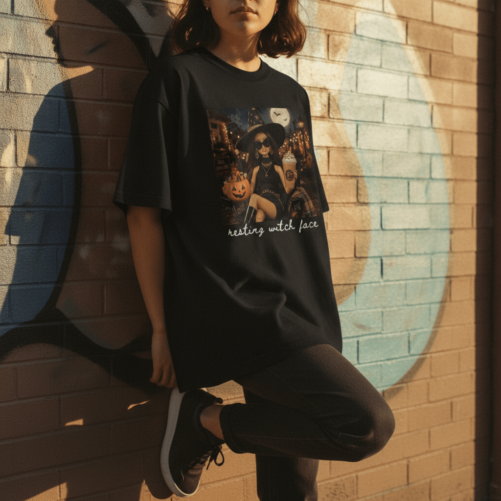Resting Witch Face Halloween Graphic Tee - Stonk Shark Co.