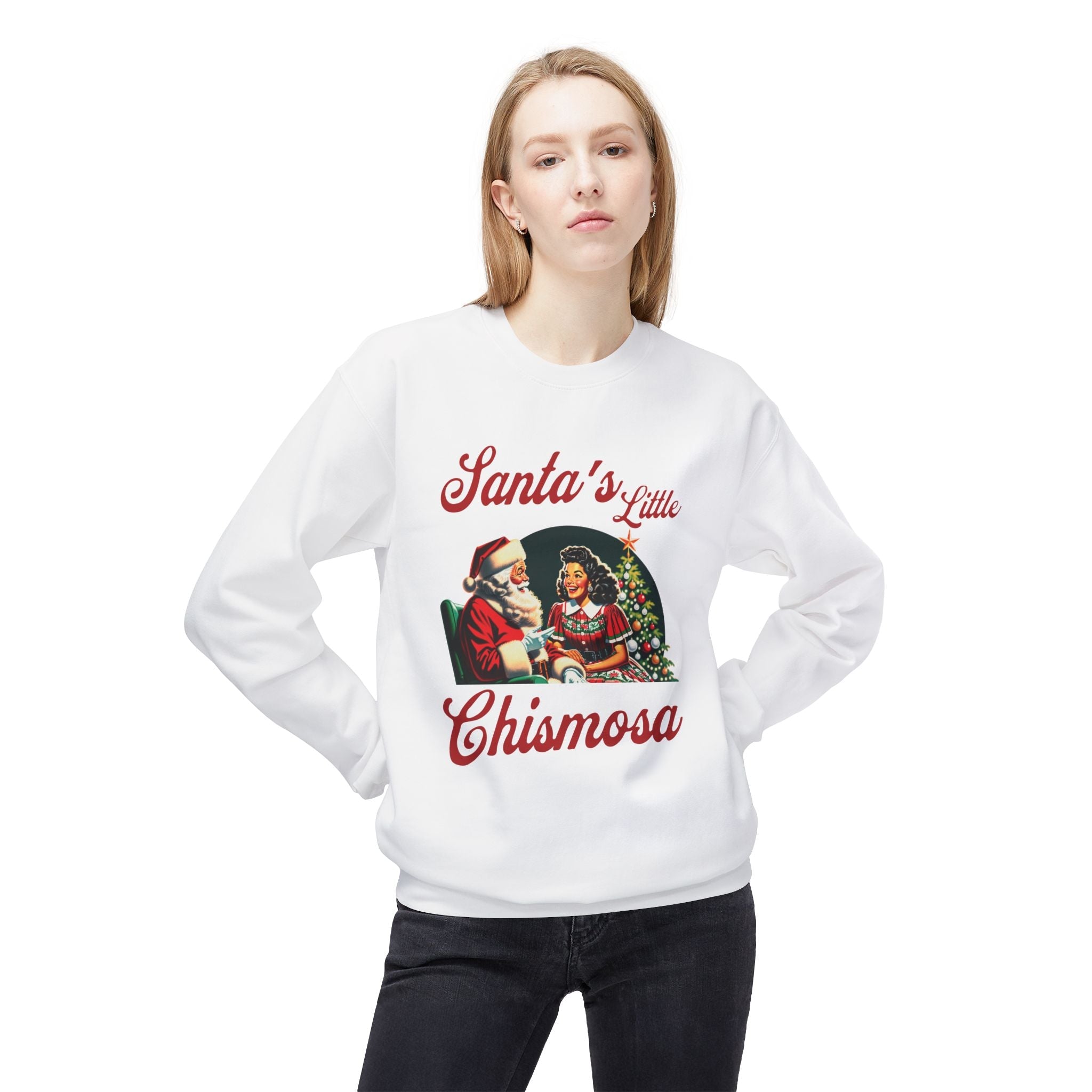 Santa's Little Chismosa Christmas Sweatshirt | Funny Latina Holiday Sweater - Stonk Shark Co.
