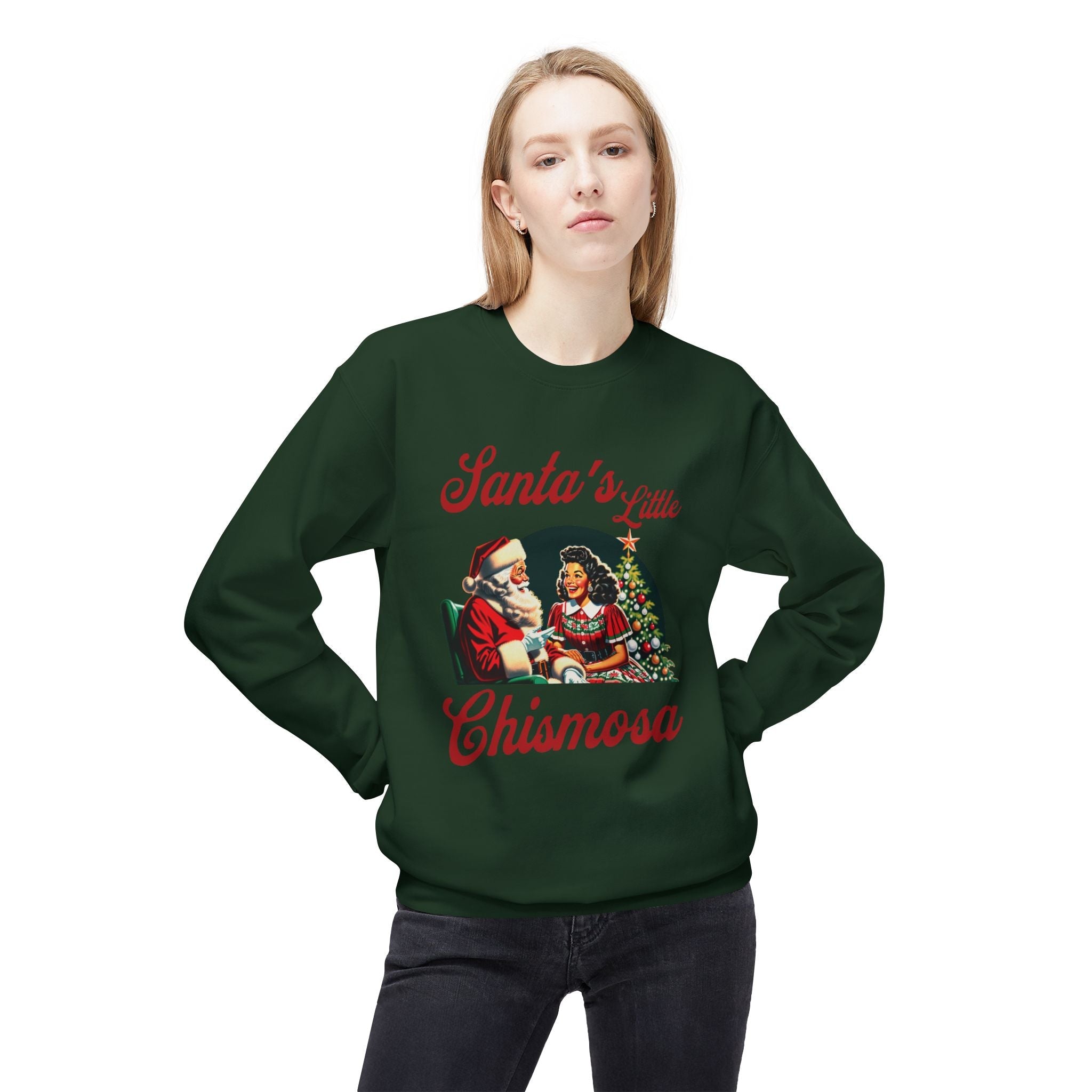Santa's Little Chismosa Christmas Sweatshirt | Funny Latina Holiday Sweater - Stonk Shark Co.